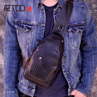 AETOO Male Bags Genuine Leather Shoulder Messenger Bag Men Sling Chest Pack Crossbody Bags for Men Belt Chest Leather bag