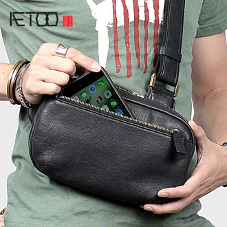 AETOO Men's chest bag, cowhide slant bag, leather men's casual shoulder bag, top leather small bag