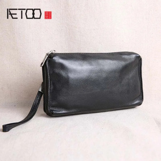 AETOO Men's clutch bag handbag men's leather large-capacity retro casual first layer cowhide long wallet soft leather mobile pho