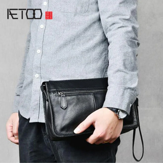 AETOO Men's hand bag top layer leather clip bag leather envelope bag mobile phone large capacity casual clutch bag soft leather