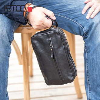 AETOO Men's handbag leather casual handmade retro day clutches head-layer cowhide male large capacity clutch mobile phone bag