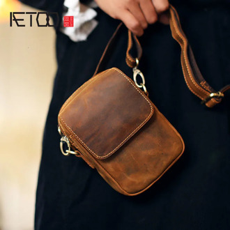 AETOO Men's leather bag cowhide mini bag Mad horse leather mobile phone bag simple crossbody bag
