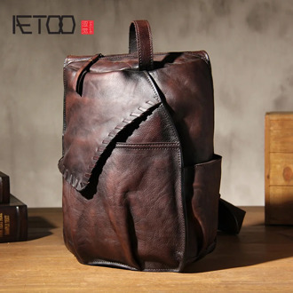 AETOO Men's leather chest bag, planted cowhide retro do old hand-held stiletto bag