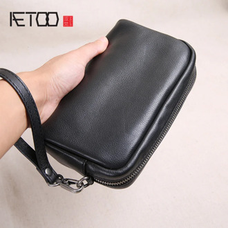 AETOO Men's leather handbag, men's long wallet, trend head leather soft leather large-capacity mobile phone bag