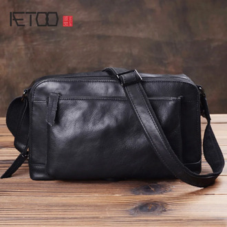 AETOO Men's leather horizontal stiletto bag soft leather large-capacity postman bag leather casual men's shoulder bag