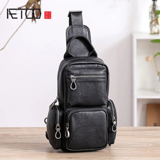 AETOO Men's leather large-capacity shoulder bag, men's head leather slant bag, slant bag