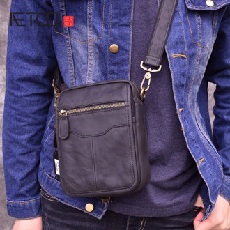 AETOO Messenger Bag Men's Cow Genuine Leather casual Male Crossbody Bags Shoulder Single strap male leather Satchel handbag