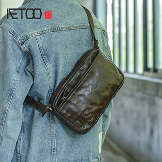 AETOO Multi-functional vegetable tanned leather cross-body bag, men's manual leather one-shoulder bag, small mobile phone bag
