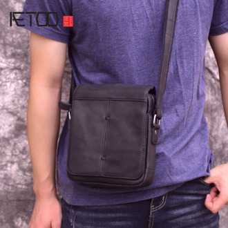 AETOO New handmade men's bag, casual stiletto bag, leather men's matte leather retro shoulder bag