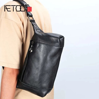 AETOO New men's messenger bag men's bag leather retro simple first layer cowhide chest bag outdoor leisure sports bag youth
