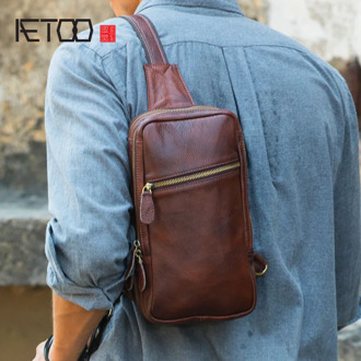 AETOO New retro male chest Baotou layer leather casual large capacity leather oil leather men's bag chest bag male
