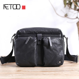 AETOO One-shoulder bag, men's leather casual bag, large-capacity head-layer cowhide men's slant bag, trend soft leather bag