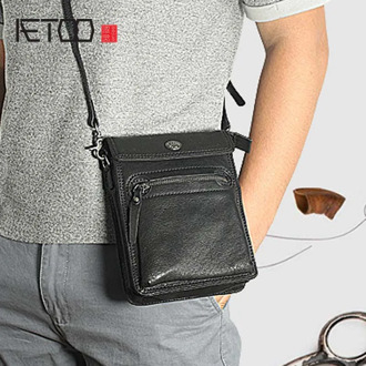 AETOO Original business first layer sheepskin single messenger bag, leather retro waist bag, soft leather shoulder bag, casual b