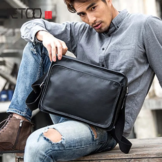 AETOO Original leather men's bag shoulder bag trend new Messenger bag simple men's first layer leather casual messenger bag