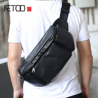 AETOO Original leather waist bag male retro crazy horse leather multifunctional chest bag sports casual men's bag leather diagon