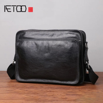 AETOO Original men's bag shoulder bag new messenger bag men's first layer cowhide bag horizontal section