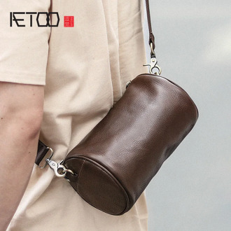 AETOO Plant tanning cylinder small bag, male retro cowhide shoulder bag, casual multi-functional men's sloping bag