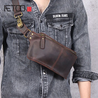 AETOO Simple casual Crazy Horse leather chest bag, first layer cowhide shoulder bag, mobile phone bag, leather belt bag