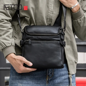 AETOO Soft leather men's bag, men's shoulder bag, stylish leather business casual bag, head leather slanted bag