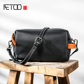 AETOO The first layer cowhide male cross-body hand bag, dual-use small bag, leather multi-functional trend carry-on bag