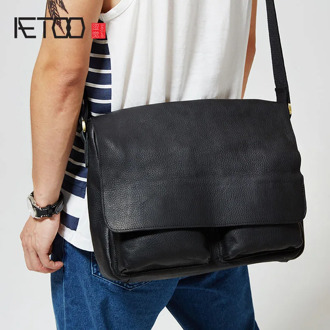 AETOO The original men's Leather Satchel men's leather hand bag casual flip single shoulder bag cross section postman bag