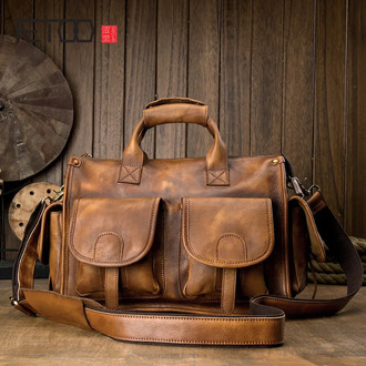 AETOO Vegetable tanned leather men's bag, cowhide crossbody shoulder bag, hand-polished leather messenger bag, handbag