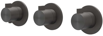 Afbouwdeel IVY Tribe Inbouwthermostaat 2 Stopkranen Symmetry Met Ronde Rozetten RVS316 Geborsteld Carbon Black PVD Geborsteld RVS316 Carbon Black PVD