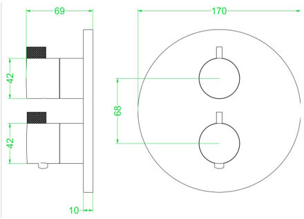 Afbouwdeel IVY Tribe Inbouwthermostaat 2-weg Met Rond Rozet Geborsteld RVS316 Carbon Black PVD