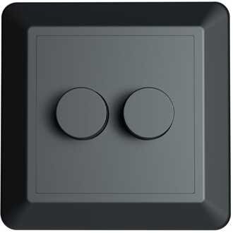 Afdekmateriaal met dubbele dimmerknop - Geschikt voor LED Dimmers - Incl. centraalplaat en raamwerk - Druk/draaischakelaar - Mat zwart