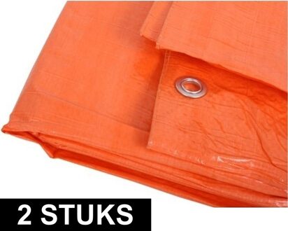 Afdekzeil/dekzeil aanhanger/outdoor - 2x - oranje - 3 x 4 meter - met ringen