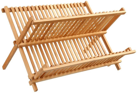 Afdruiprek - 2-laags - bruin - 42 x 33 cm - bamboe hout - afwasrek - afwassen