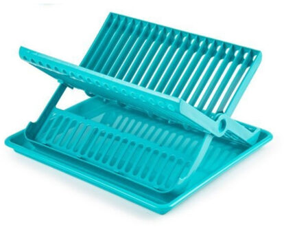 Afdruiprek - 2-laags - lichtblauw - met lekbak - 37 x 33 cm - afwasrek