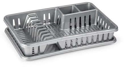 Afdruiprek met lekbak - 45 x 30 cm - grijs - Afwassen/afdrogen - Afwasrekken - Kunststof