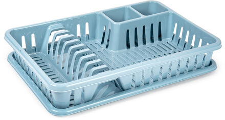 Afdruiprek met lekbak - 45 x 30 cm - ijsblauw - Afwassen/afdrogen - Afwasrekken - Kunststof