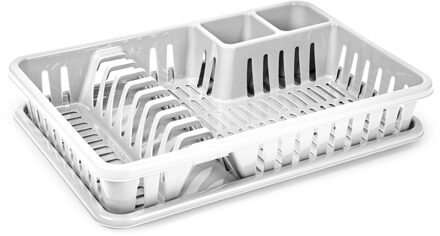 Afdruiprek met lekbak - 45 x 30 cm - wit - Afwassen/afdrogen - Afwasrekken - Kunststof