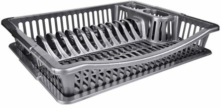 Afdruiprek met lekbak - kunststof - zilverkleurig - 36 cm - afwasrek