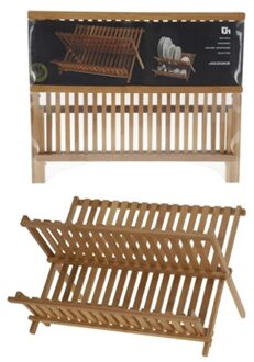 Afdruiprek van bamboe hout - 42 x 32 x 26 cm - uitdruiprek / bordenrek Bruin