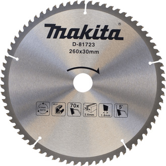 Afkortzaagblad Aluminium | Standaard 260x30x2,8 70T 5g - D-81723