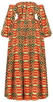 Afrikaanse Dames Kleding Nieuws Schouder Uit Jurk Dashiki Print Lange Mouwen Maxi Kleding Plus Size Afrikaanse Jurken Voor Vrouwen Color1 / LXL