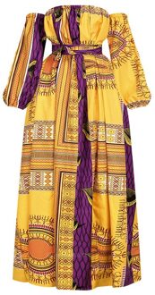 Afrikaanse Dames Kleding Nieuws Schouder Uit Jurk Dashiki Print Lange Mouwen Maxi Kleding Plus Size Afrikaanse Jurken Voor Vrouwen Color2 / SM