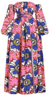 Afrikaanse Dames Kleding Nieuws Schouder Uit Jurk Dashiki Print Lange Mouwen Maxi Kleding Plus Size Afrikaanse Jurken Voor Vrouwen Color3 / SM