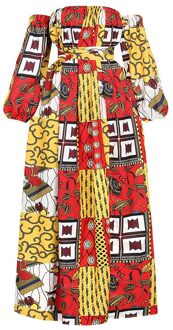 Afrikaanse Dames Kleding Nieuws Schouder Uit Jurk Dashiki Print Lange Mouwen Maxi Kleding Plus Size Afrikaanse Jurken Voor Vrouwen Color4 / SM