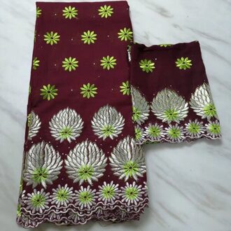 Afrikaanse George Kant Stof Nigeriaanse Kant Materiaal Gele Headtie Aso Oke met Kralen Voor Bruiloft 5 + 2 yards/lot bordeaux