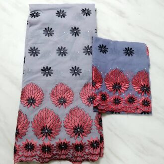 Afrikaanse George Kant Stof Nigeriaanse Kant Materiaal Gele Headtie Aso Oke met Kralen Voor Bruiloft 5 + 2 yards/lot grijs