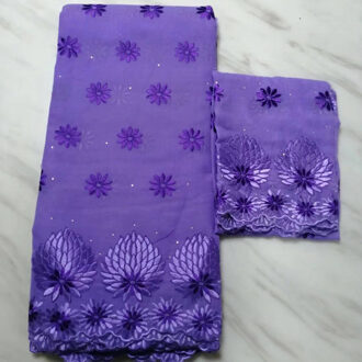 Afrikaanse George Kant Stof Nigeriaanse Kant Materiaal Gele Headtie Aso Oke met Kralen Voor Bruiloft 5 + 2 yards/lot licht paars