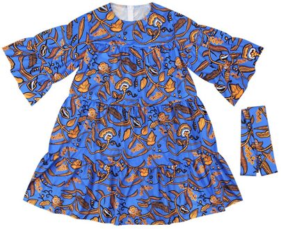 Afrikaanse Jurken Voor Vrouwen Dashiki Mode Kleding Afdrukken Rijke Bazin Swing Ruche Mouw Losse Dames Kleding blauw / S
