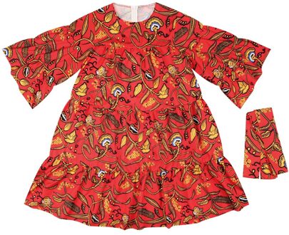 Afrikaanse Jurken Voor Vrouwen Dashiki Mode Kleding Afdrukken Rijke Bazin Swing Ruche Mouw Losse Dames Kleding rood / S