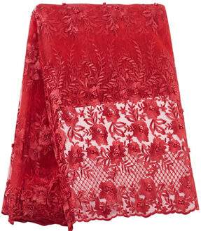 Afrikaanse Kralen Kant Stof Kant Nigeriaanse Kant Stof Allover Borduurwerk Tulle Franse Kant Voor Trouwjurk rood