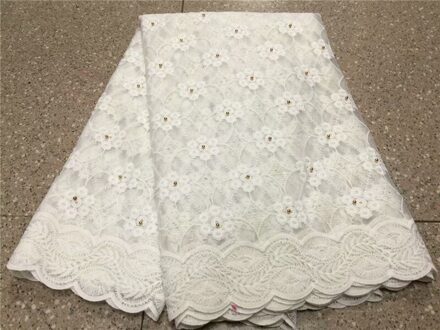 Afrikaanse Nigeriaanse Droge Kant Stof Met Kralen Voor Bridal Dress wit