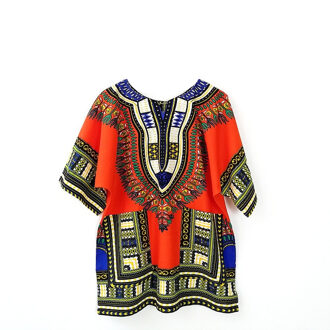 Afrikaanse Traditionele Print Katoen Dashiki T-shirts T-shirt T-shirt Voor Mannen Vrouwen Unisex Korte Mouw Afrika Kleding Tops Oranje